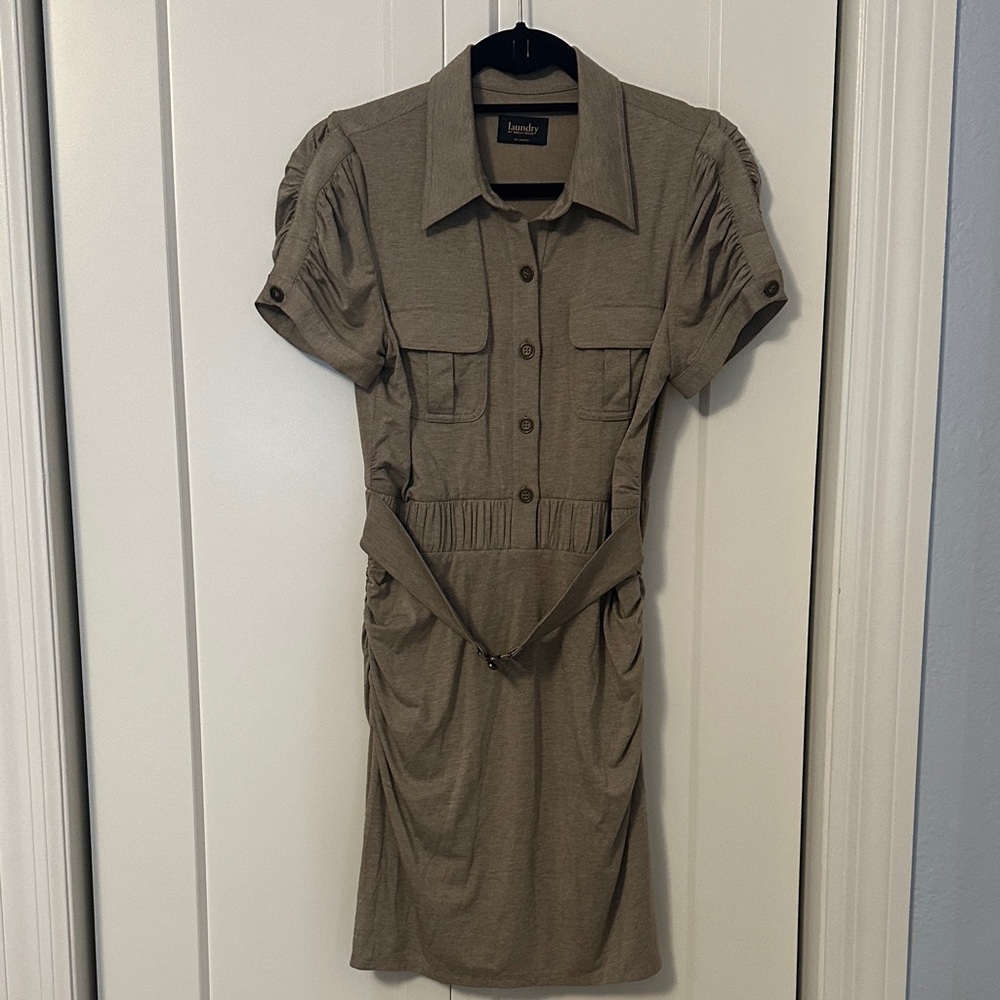 Laundry by Shelli Segal Taupe Button-Front Mini Dress